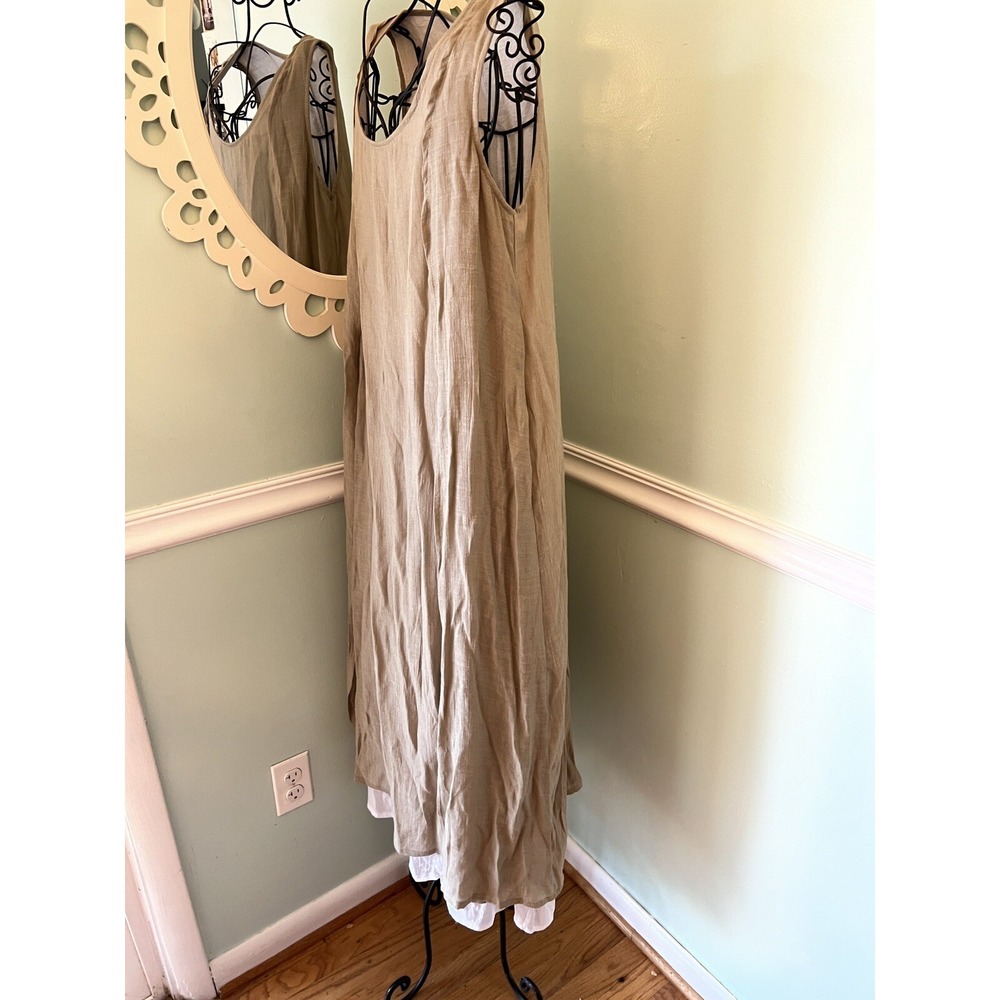 Picadilly Canada Size Small Dress Midi Tan White Layered sleeveless Lagenlook - Picture 5 of 7